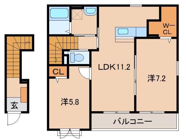 カノンVI(2LDK/2階)の間取り写真