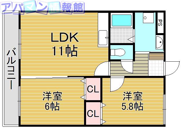 セカンドパレス(2LDK/1階)の間取り写真