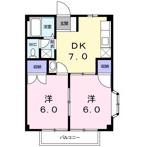 コーポ福(2DK/2階)の間取り写真