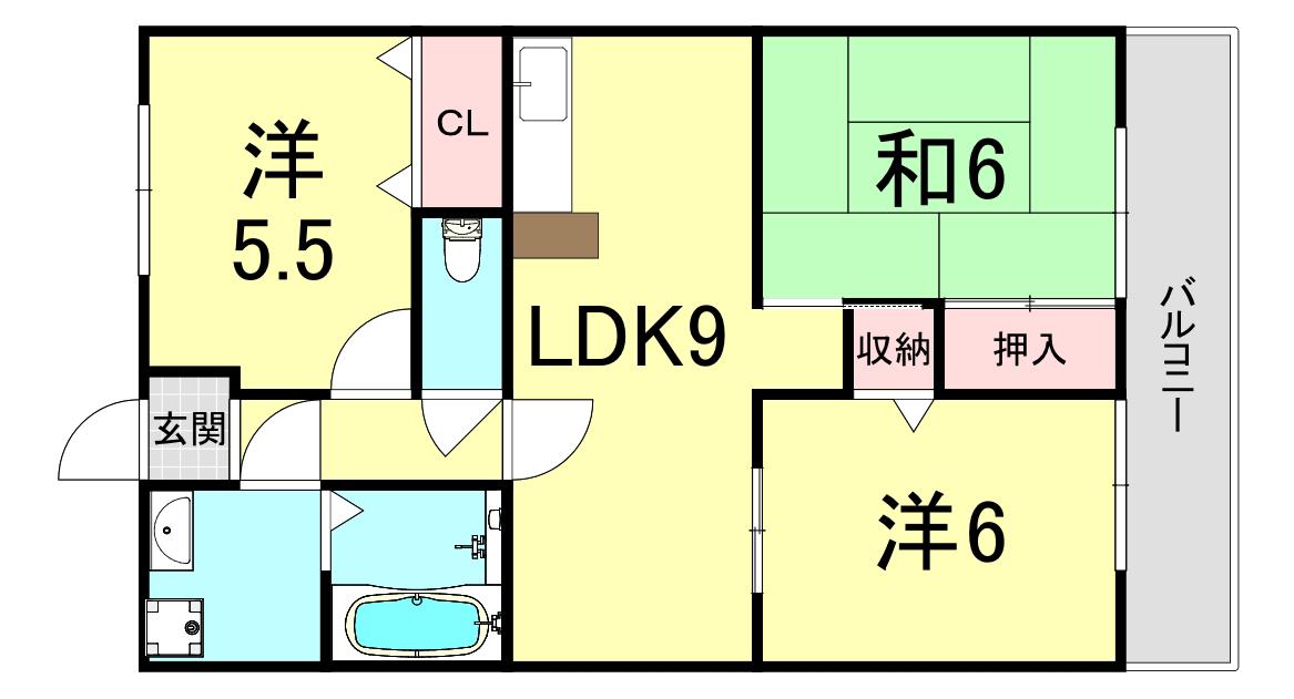 サンクレール本多聞(3LDK/5階)の間取り写真