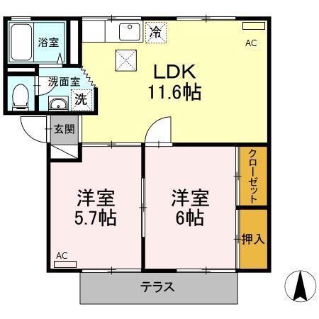 ノーブル清水C(2LDK/1階)の間取り写真