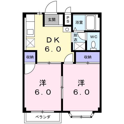 コーポ梨花(2DK/2階)の間取り写真