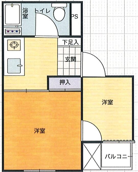 浜分ビル(2K/3階)の間取り写真
