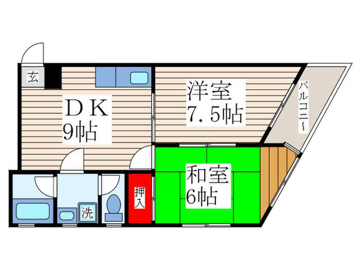 トモエレジデンス(2DK/2階)の間取り写真