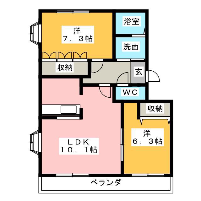 フラワーヒルズ天白B(2LDK/2階)の間取り写真