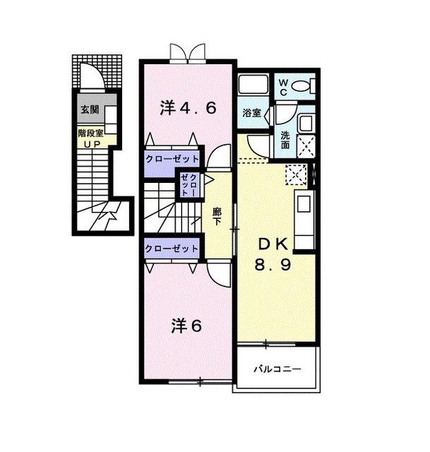 サイモンSEVEN A棟(2DK/2階)の間取り写真