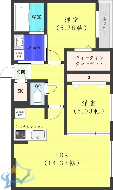 ラクラス大通東(2LDK/2階)の間取り写真