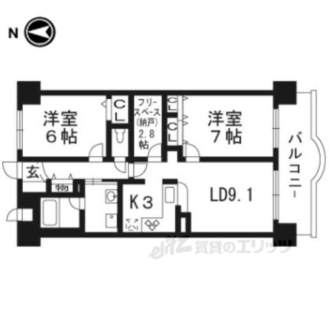 ロータリーマンション西大津3番館(2LDK/6階)の間取り写真