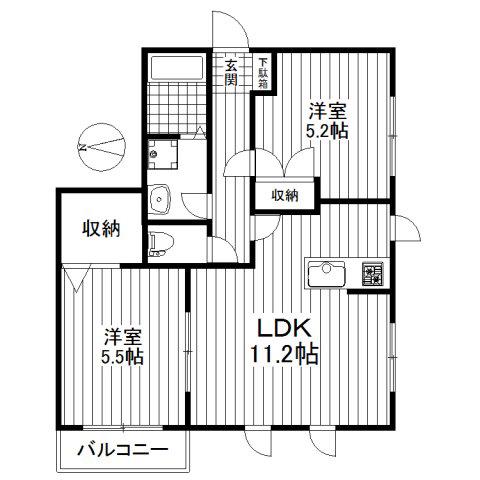 アリエッタ祖師谷(2LDK/1階)の間取り写真