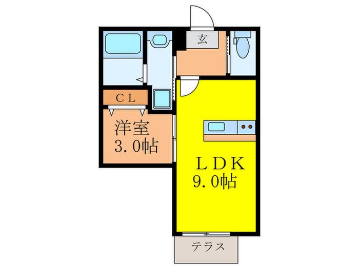 エコモマイ西中条(1LDK/1階)の間取り写真