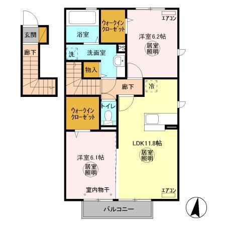 ローズマリーA(2LDK/2階)の間取り写真