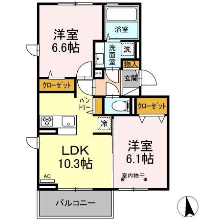 メイユール宮塚(2LDK/3階)の間取り写真