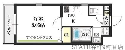 ウエストコクーン阿倍野(1K/4階)の間取り写真