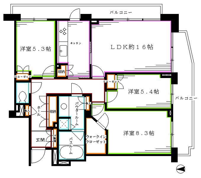 プランシェール落合(3LDK/4階)の間取り写真