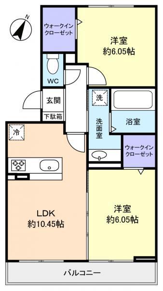 ハピネスA(2LDK/3階)の間取り写真