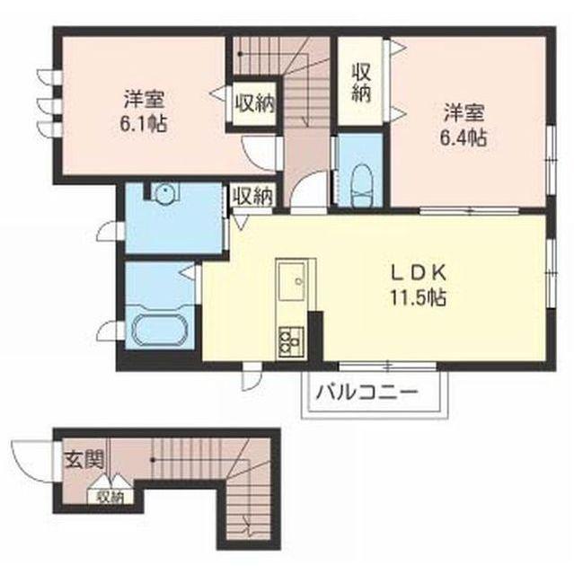 コスモレジデンスA(2LDK/2階)の間取り写真