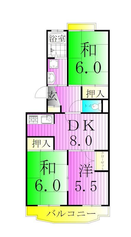 エクセルエステート吉田II(3DK/3階)の間取り写真