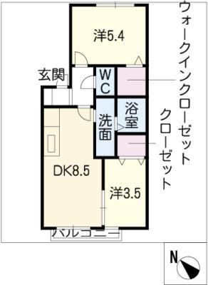 イルマーレ(2DK/2階)の間取り写真