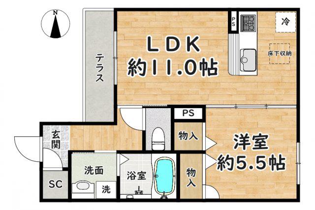 ジュリエッタ南武庫之荘(1LDK/1階)の間取り写真