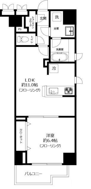 ハピネ蔵前鳥越(1LDK/4階)の間取り写真