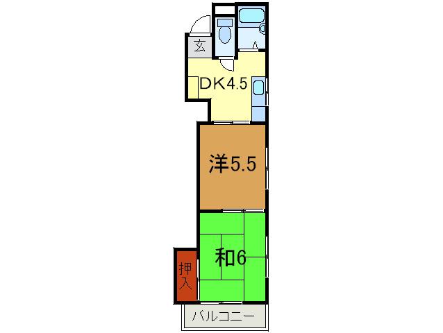 アイリス兵庫(2DK/6階)の間取り写真