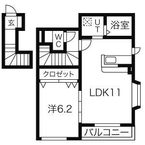 文水弐番館(1LDK/2階)の間取り写真