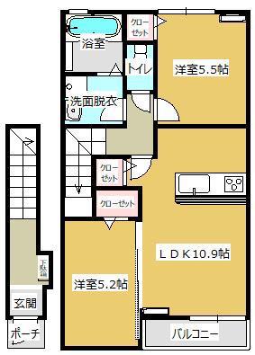 サニーヒル(2LDK/2階)の間取り写真