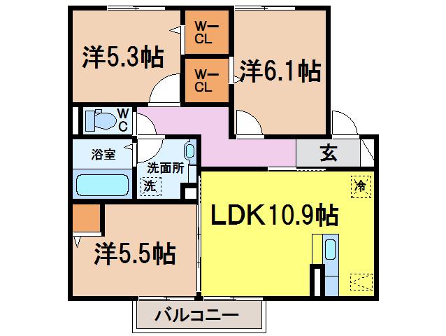 フレシール(3LDK/2階)の間取り写真