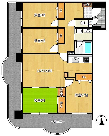 ライオンズマンション大分駅南(4LDK/10階)の間取り写真