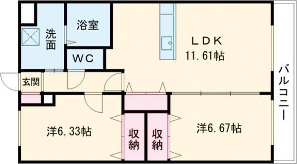 ラフィーネ向陽(2LDK/4階)の間取り写真