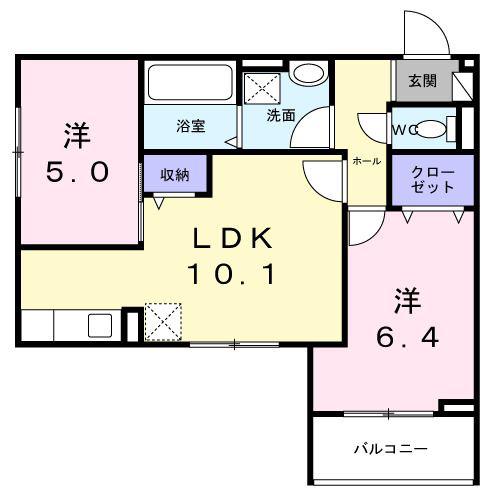 浜甲子園1丁目アパート(2LDK/3階)の間取り写真
