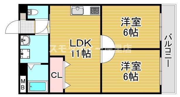 メゾンドール北加賀屋(2LDK/4階)の間取り写真