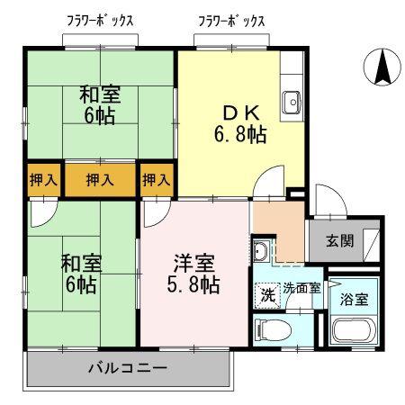 ドエル鴨生田 B棟(3DK/2階)の間取り写真