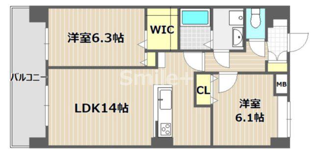 カーサ デル ソール(2LDK/5階)の間取り写真
