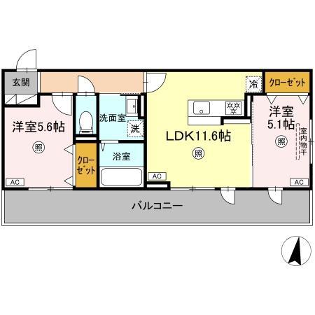 アゼリア水前寺(2LDK/2階)の間取り写真