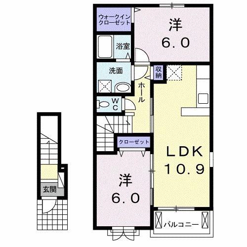 エルハーベン加茂宮C(2LDK/2階)の間取り写真