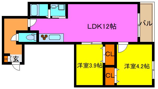TIO PARTERRE(2LDK/3階)の間取り写真