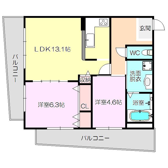 キャニスコート上新庄(2LDK/2階)の間取り写真