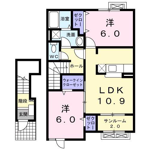 サンライズ2番館(2LDK/2階)の間取り写真
