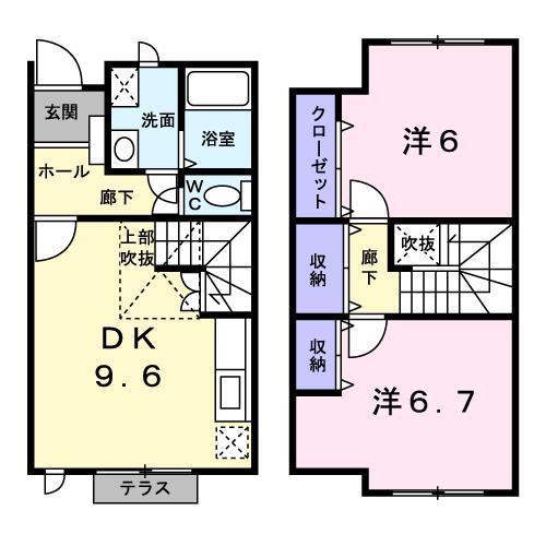 ボヌールB(2DK/1階)の間取り写真