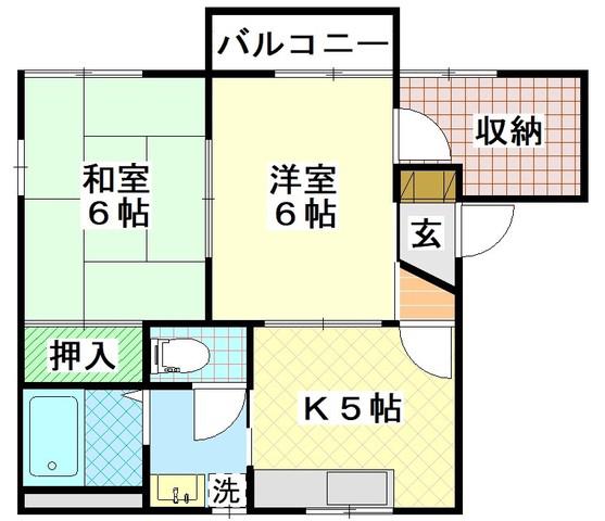 ディアス・ナカタB(2DK/1階)の間取り写真
