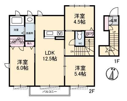 プロヌーブ楽々園(3LDK/2階)の間取り写真
