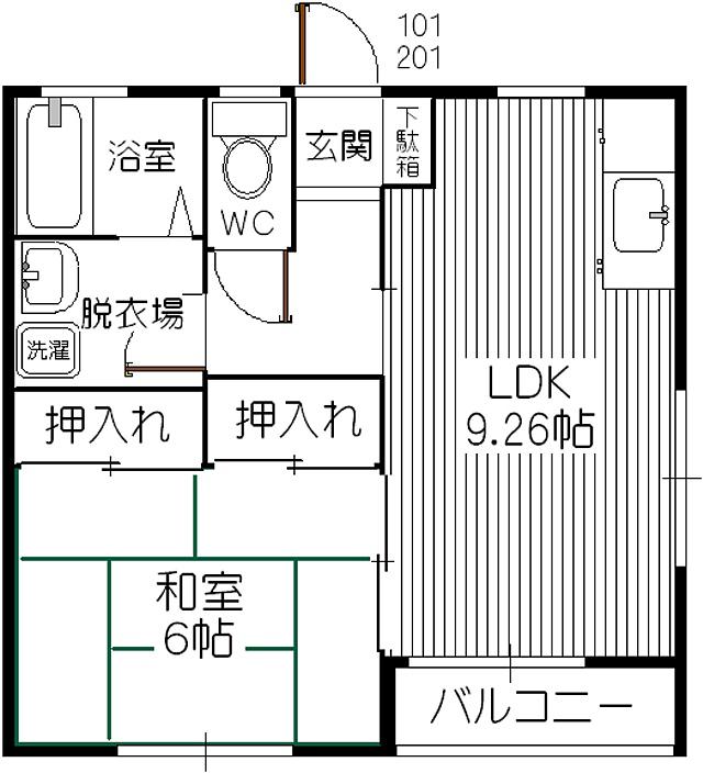 オアシス筥松(1LDK/2階)の間取り写真