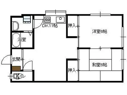 あさぬまアパート1号館(2DK/1階)の間取り写真