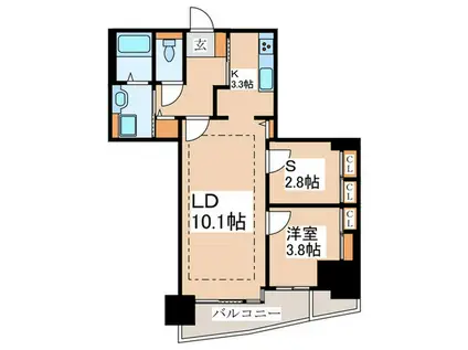 河田町ガーデン1(1SLDK/28階)の間取り写真