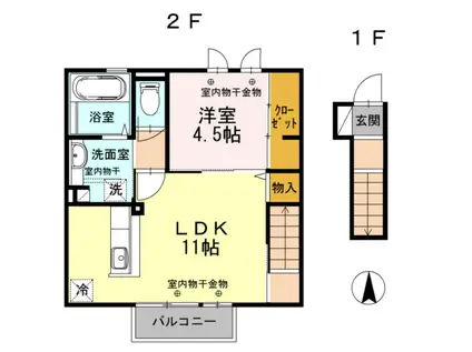石川県金沢市 2階建 築10年(1LDK/2階)の間取り写真