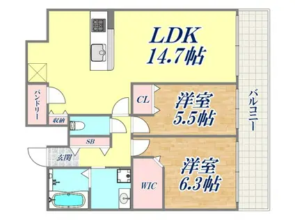 ワコーレ神戸三宮マスターズレジデンス(2LDK/11階)の間取り写真