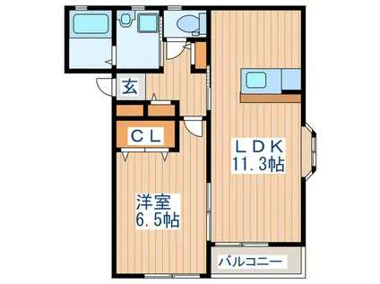 アンソレイユサカシタC棟(1LDK/2階)の間取り写真