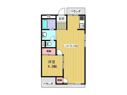 長野コーポB棟(1LDK/2階)の間取り写真
