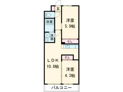 コンダクトレジデンスFUTAJIMA(2LDK/6階)の間取り写真